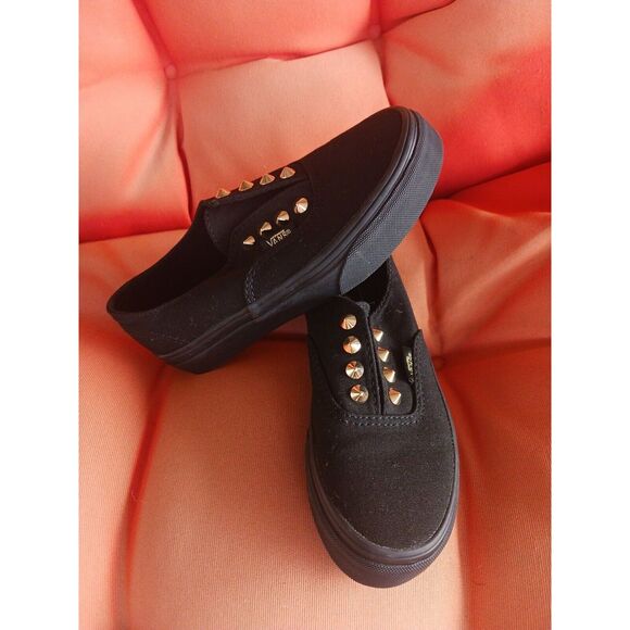 Vans Slip On Youth Toddler Size 13 Authentic Gore Gold Studs Black goth - Picture 1 of 6